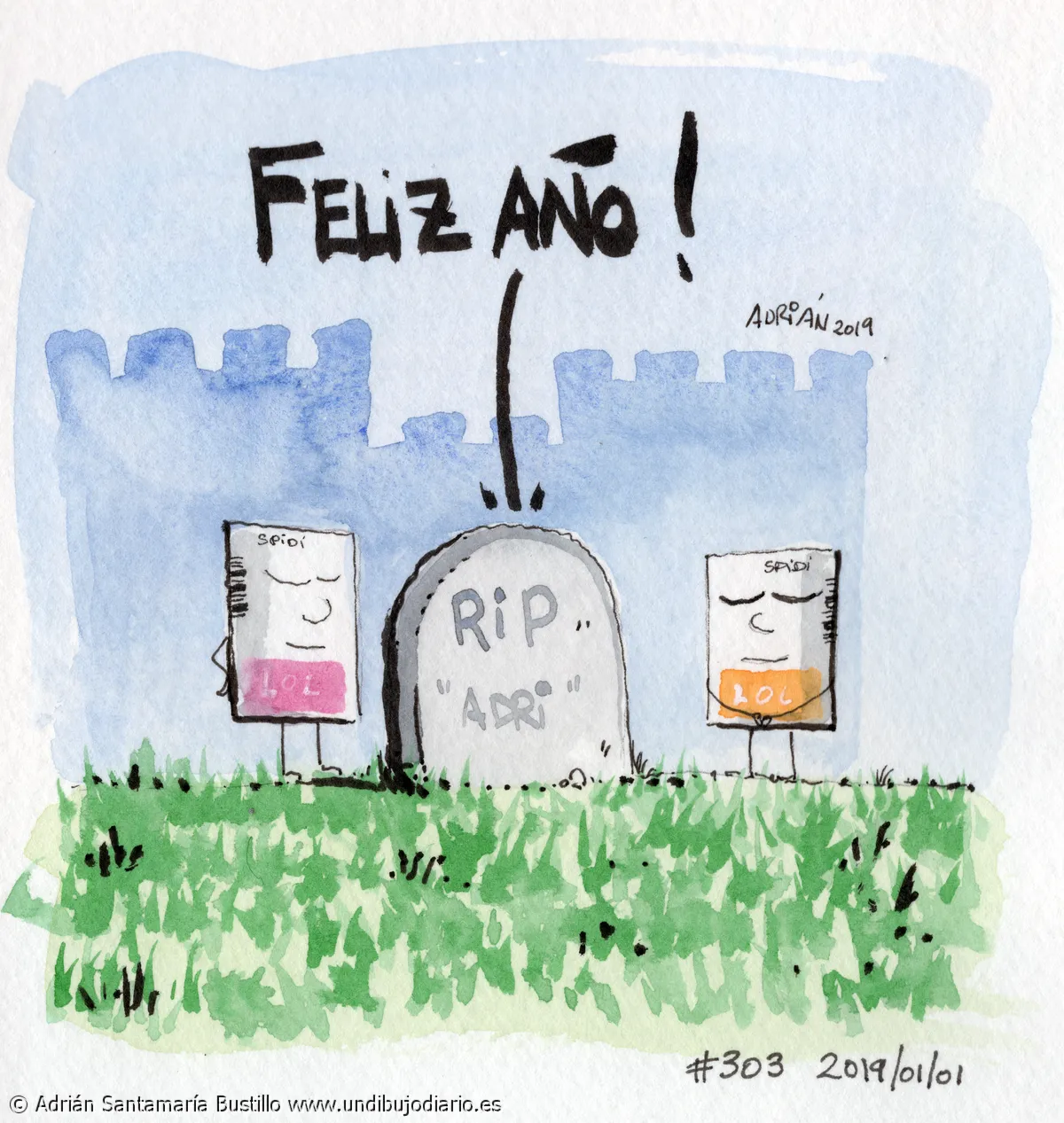 Feliz año RIP - No es el dibujo que quería hacer hoy, pero después de currar anoche hoy la neurona no da para más ... grr