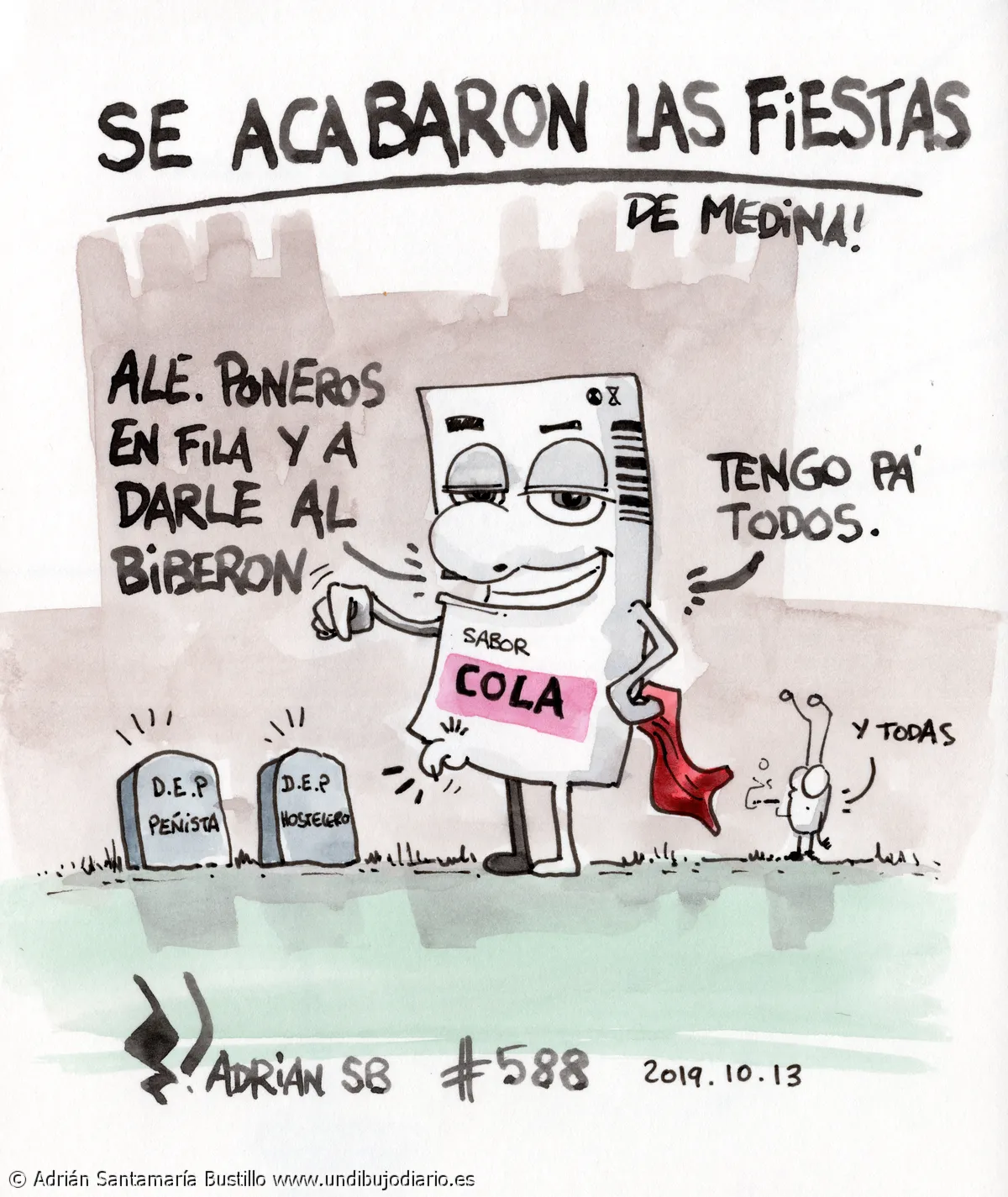 Fin de fiestas - Edición especial #fiestasdemedina . Os habeis puesto como atunes, asique dibujo lo que necesitaismos hoy (y mañana, y pasado). #ESPIDIFREN